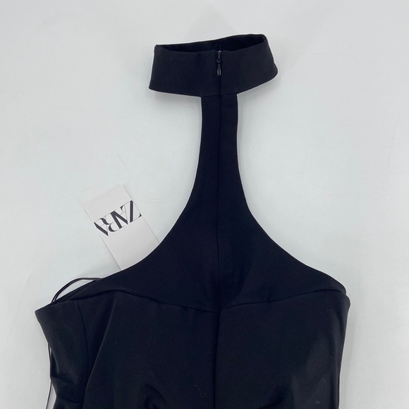 Zara Women's Black Draped Choker Midi Dress Size M - Picture 6 of 11